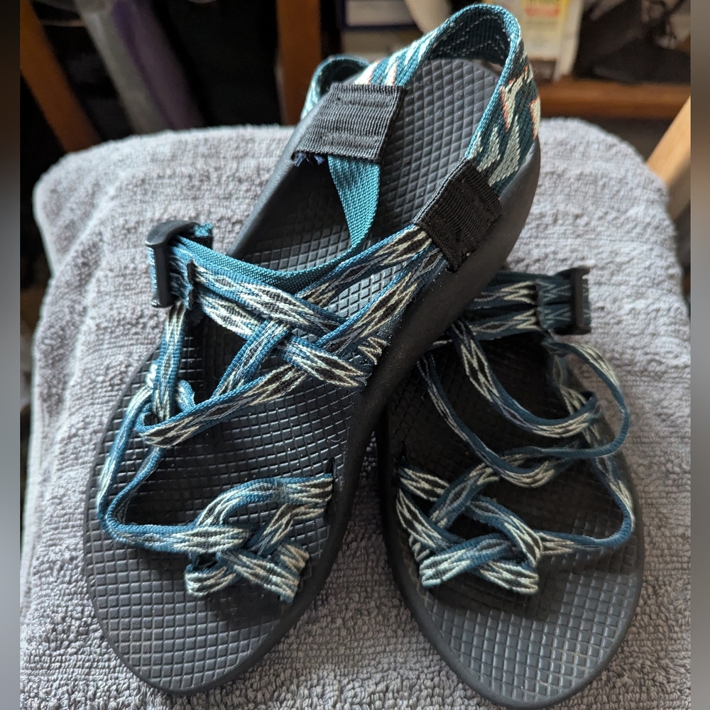 Stylish Black and Blue Strappy Chaco Sandals